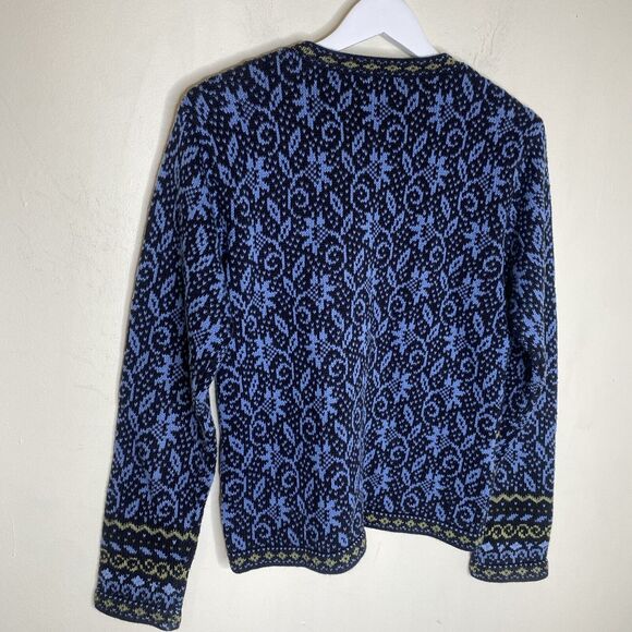 Nomadic Traders Blue & Green Cotton Knit Sweater Cardigan Size Medium - Picture 9 of 11